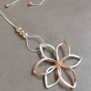 Mixed Metal Flower Outline Pendant Necklace