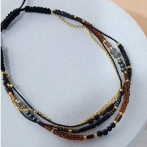 Black Brown Beaded Wrap Bracelet