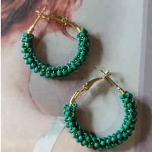 Green Beaded Hoop Earrings