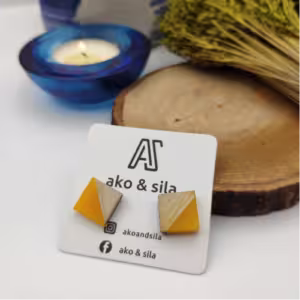 Mustard Triangle Wood Earrings