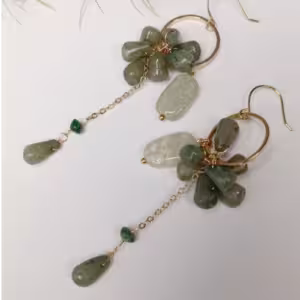 Green Cluster Drop Earrings