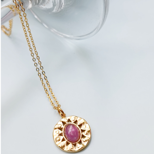 Purple Stone Medallion Necklace