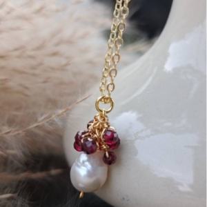 Red Pearl Cluster Necklace