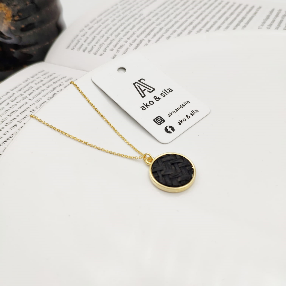 Black Woven Disc Necklace