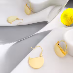 Gold Half Disc Hook Earrings