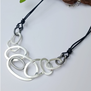Silver Linked Oval Cord Necklace