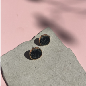 Black Round Stud Earrings