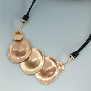 Gold Hammered Disc Cord Necklace
