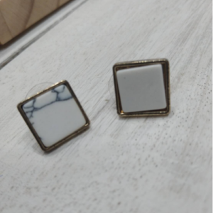 White Square Stud Earrings