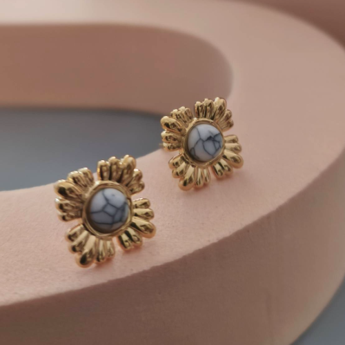 White Sunburst Stud Earrings