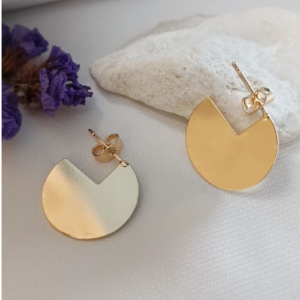 Gold Notch Disc Stud Earrings