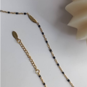 Black Beaded Leaf Charm Bracelet