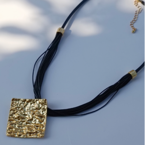 Gold Textured Square Pendant Necklace