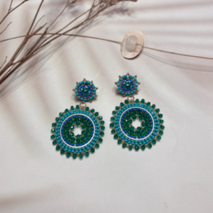Blue Green Round Beaded Earrings