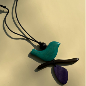 Teal Bird Wood Necklace