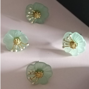 Mint Flower Pearl Stud Earrings