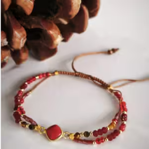 Red Gold Beaded Adjustable Bracelet