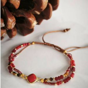 Red Golden Beaded Adjustable Bracelet
