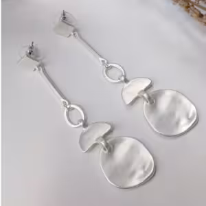 Silver Organic Disc Drop Earrings