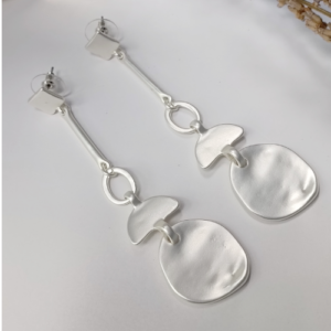 Silver Organic Disc Drop Earrings