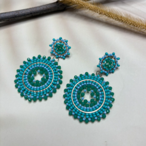 Turquoise Green Round Beaded Earrings