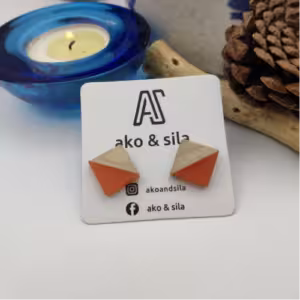 Orange Triangle Wood Earrings