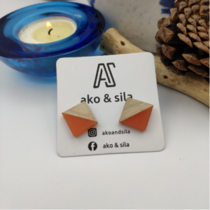 Orange Triangle Wood Earrings
