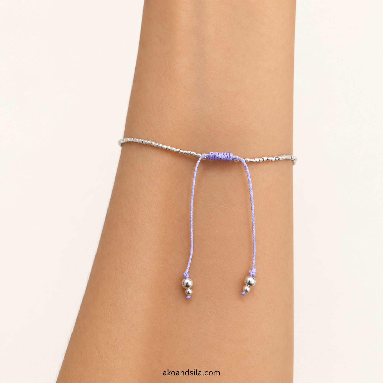 Lilac Silver Beaded Bracelet - Image 3