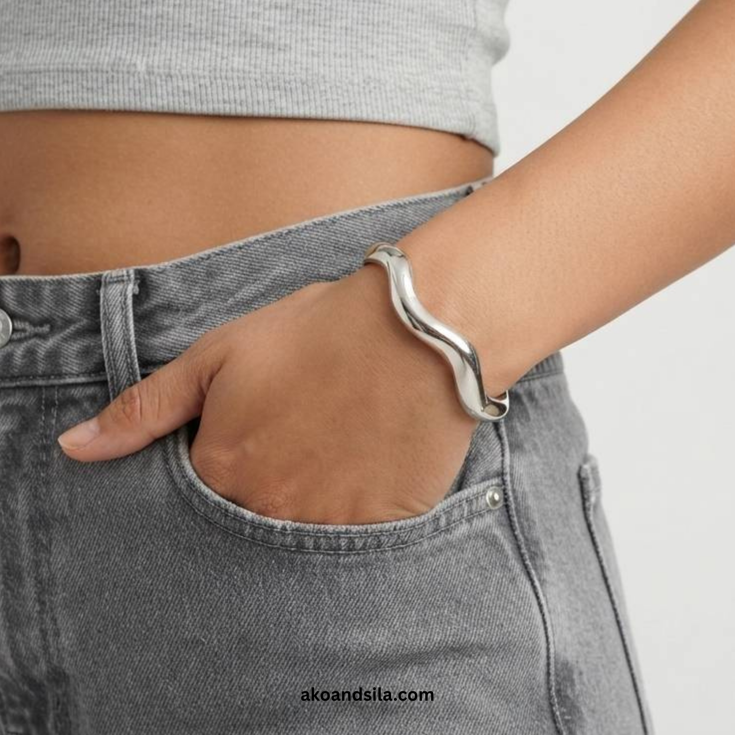 Silver Organic Wave Bracelet - Image 4