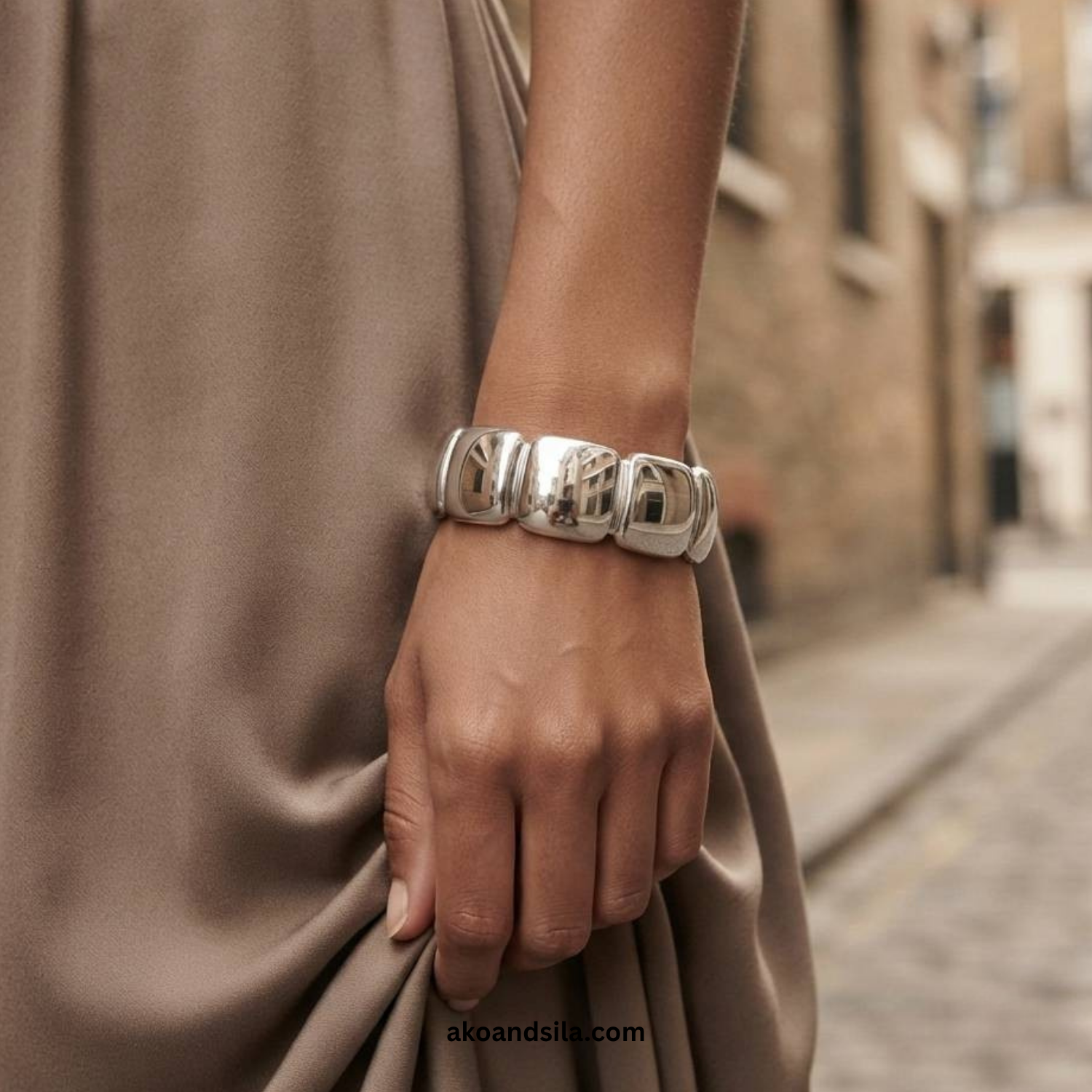 Silver Chunky Link Cuff Bracelet - Image 4