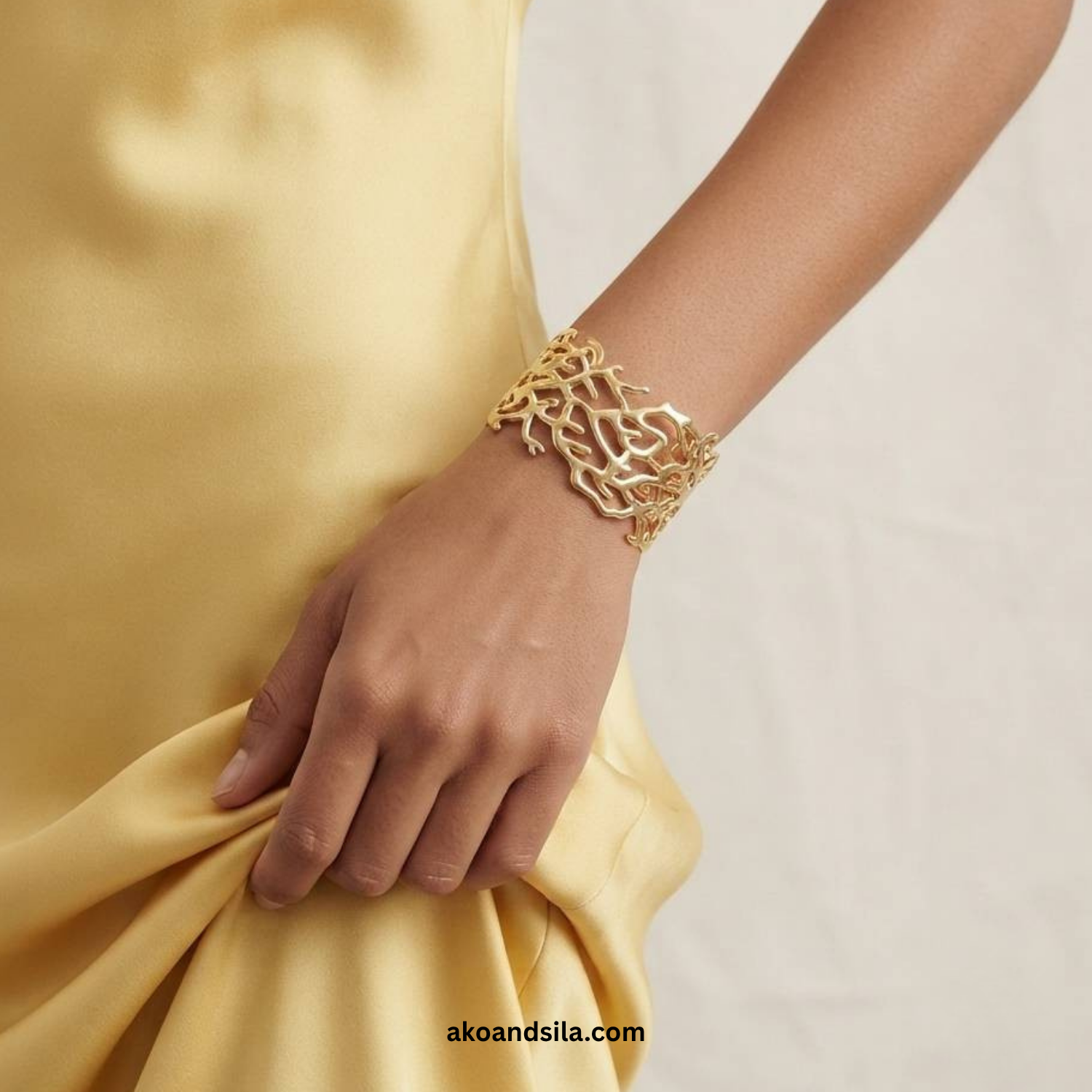 Golden Organic Openwork Cuff Bracelet - Image 2
