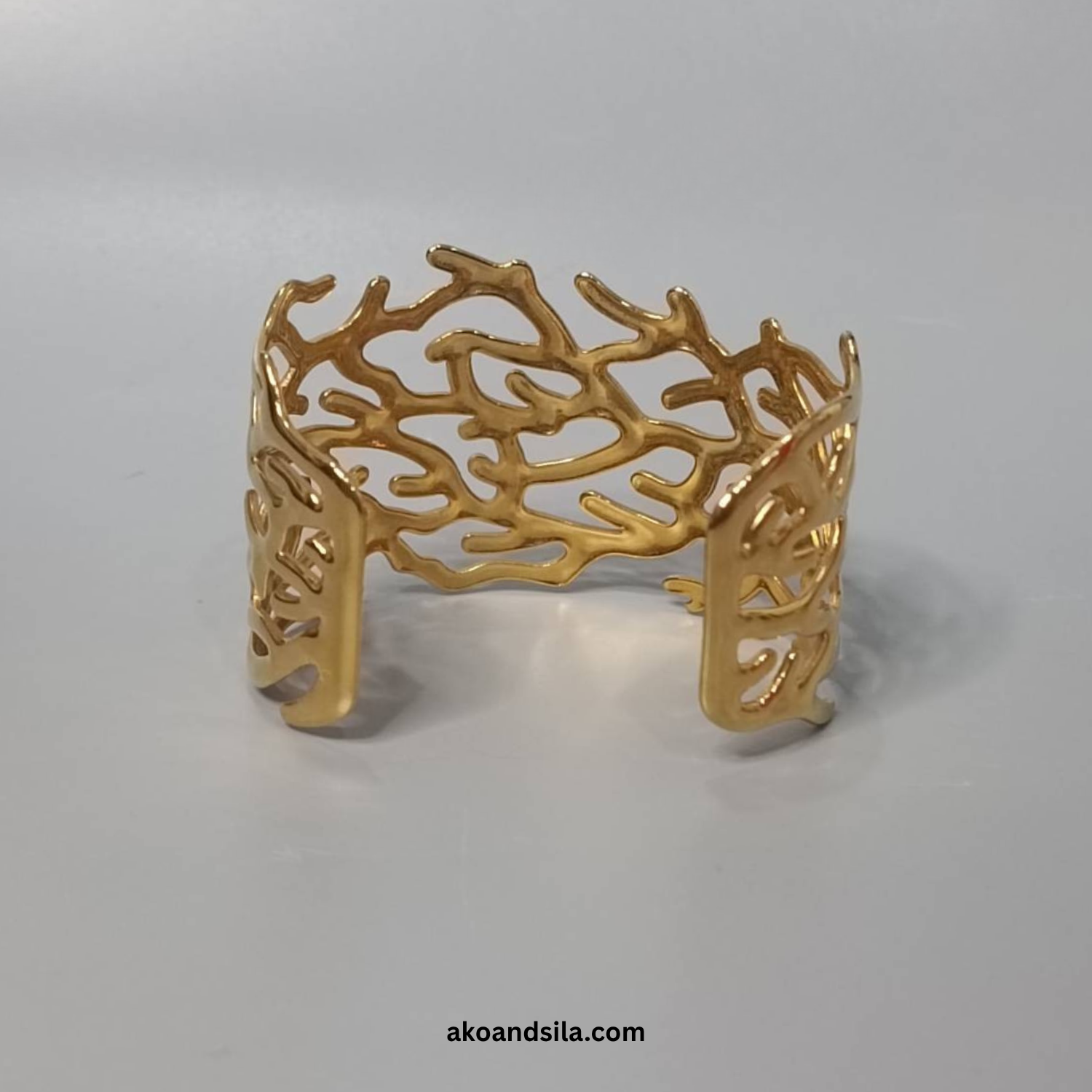 Golden Organic Openwork Cuff Bracelet - Image 5