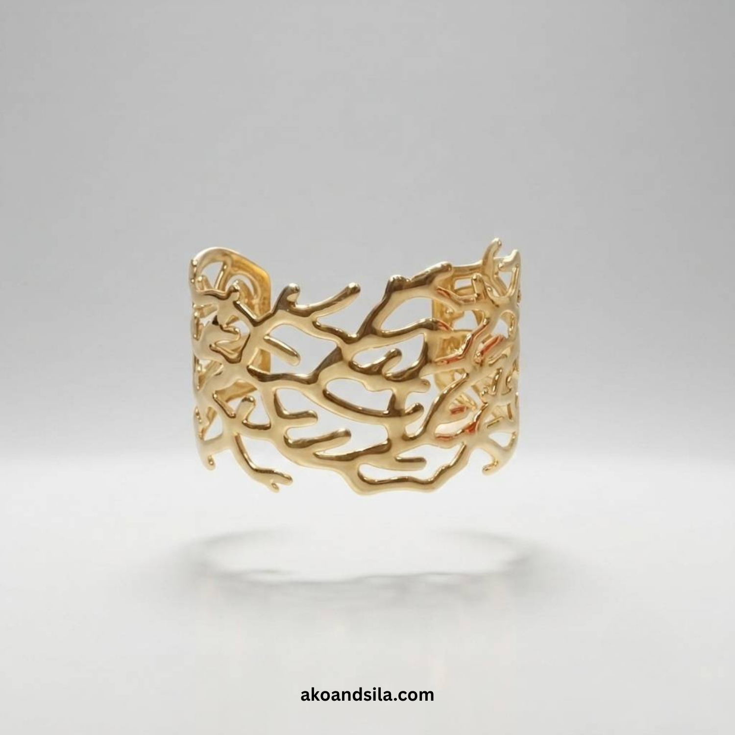 Golden Organic Openwork Cuff Bracelet - Image 3
