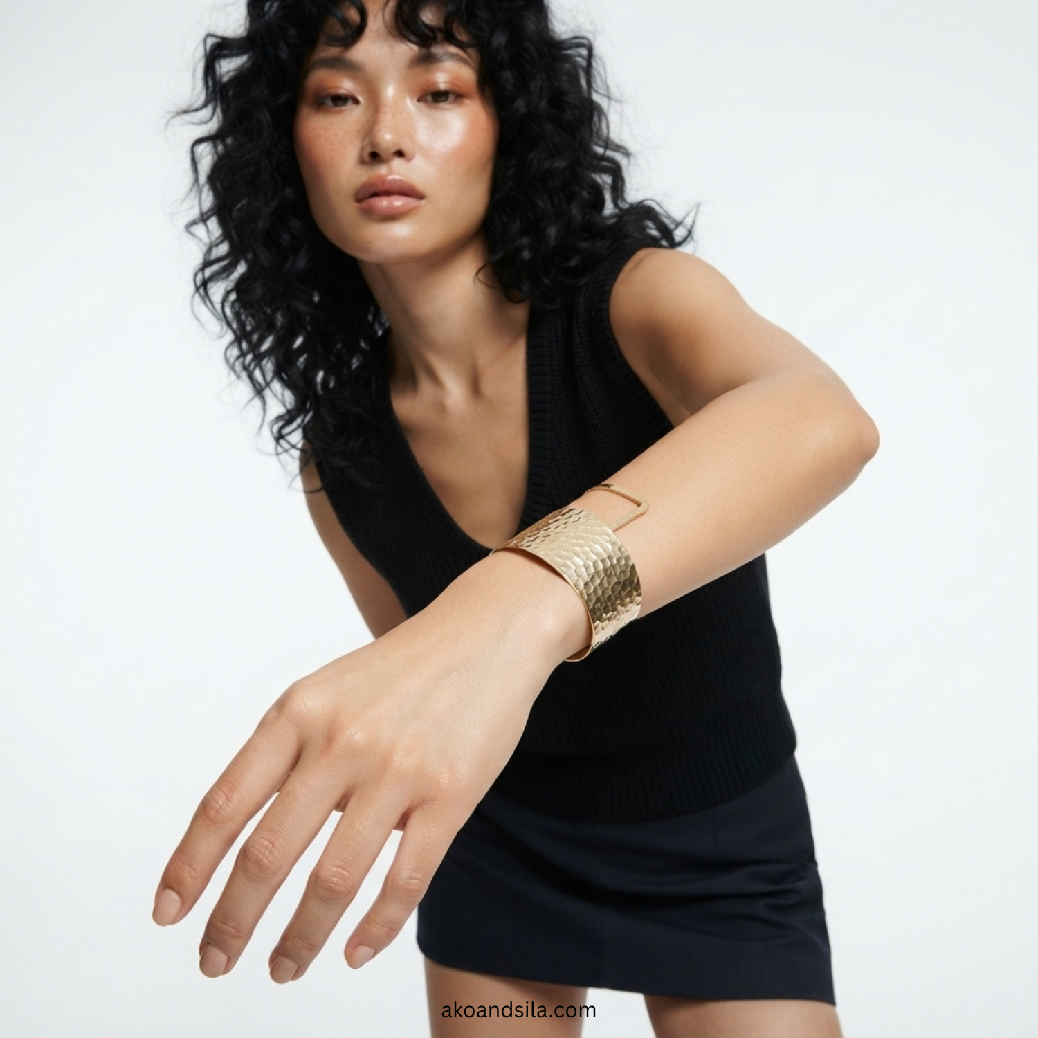 Golden Textured Panel Open Cuff Bracelet - Image 2