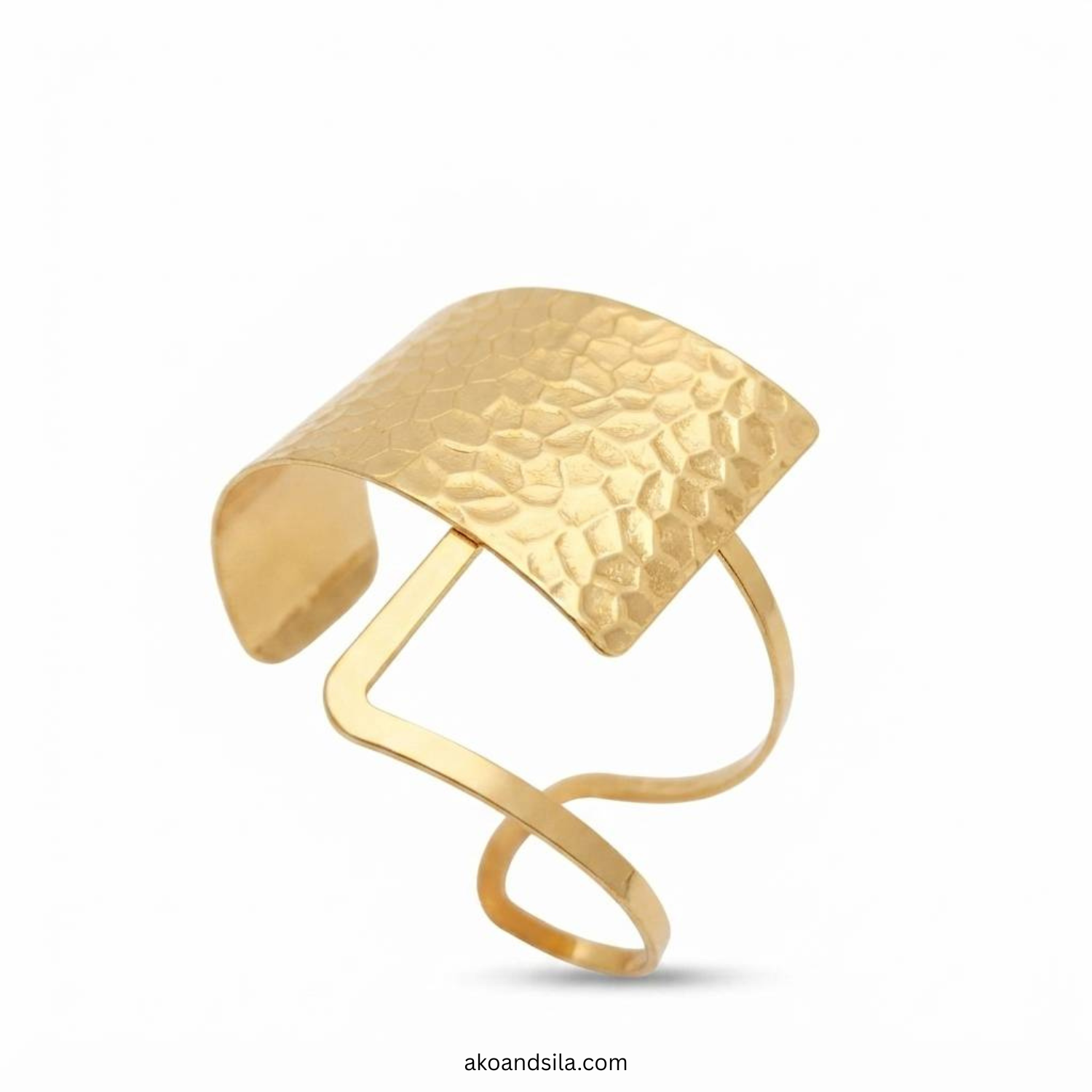 Golden Textured Panel Open Cuff Bracelet - Image 4