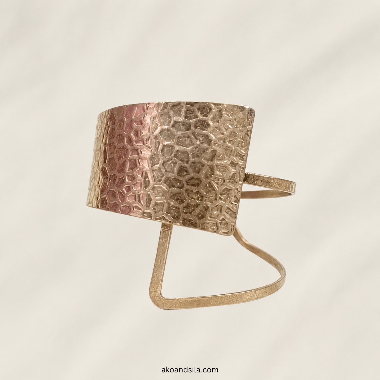 Golden Textured Panel Open Cuff Bracelet - Image 3