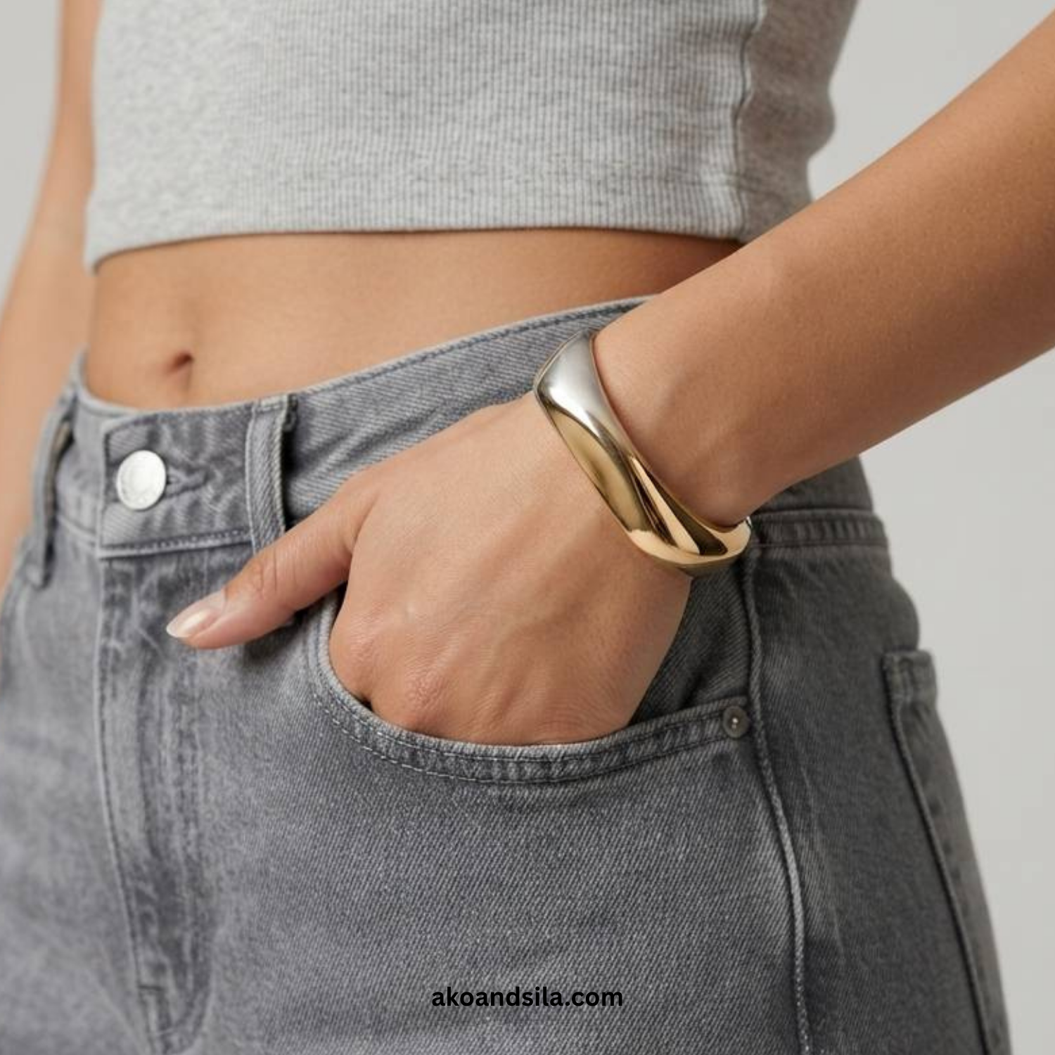 Mixed Metal Angular Bangle Bracelet - Image 4