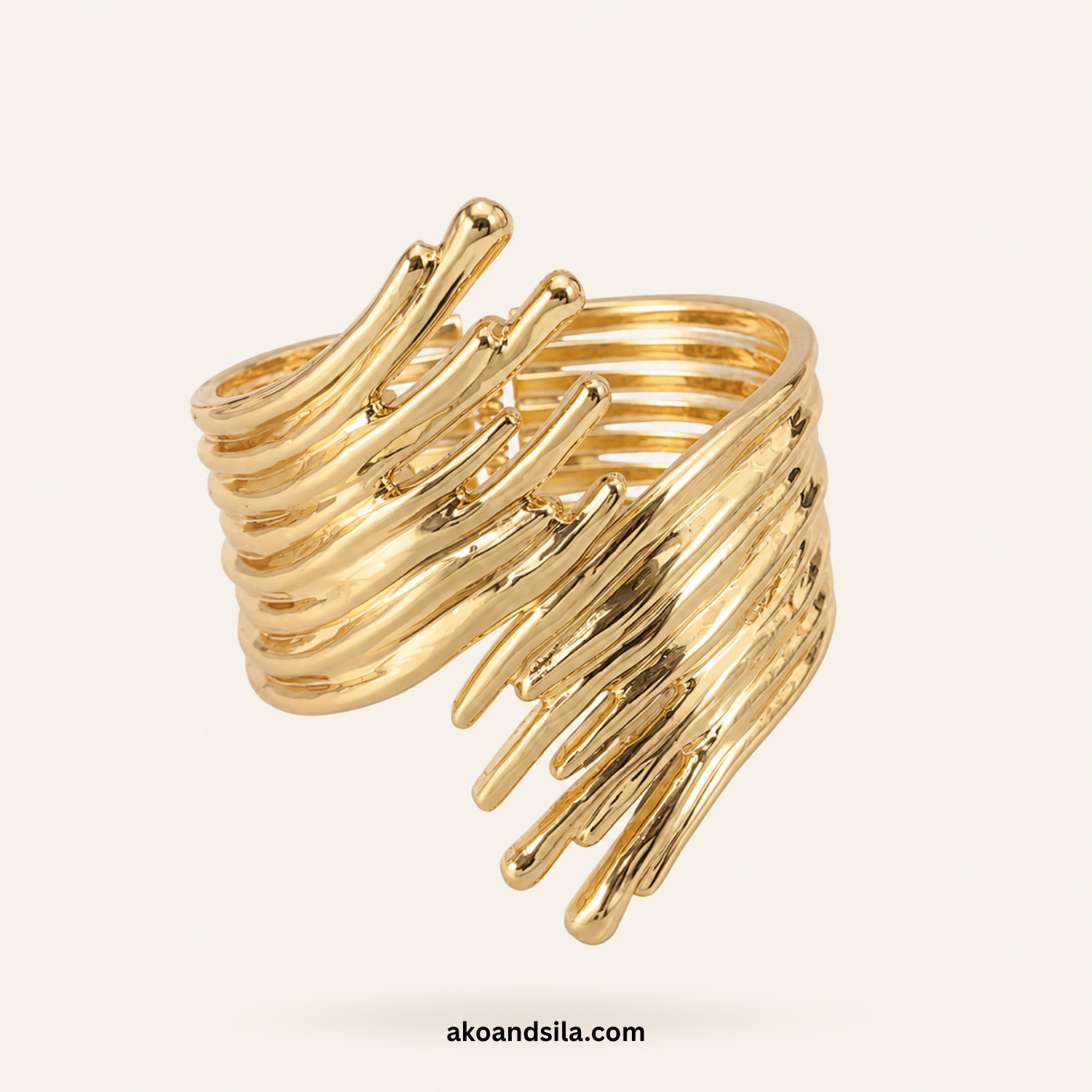 Golden Layered Spike Cuff Bracelet - Image 3