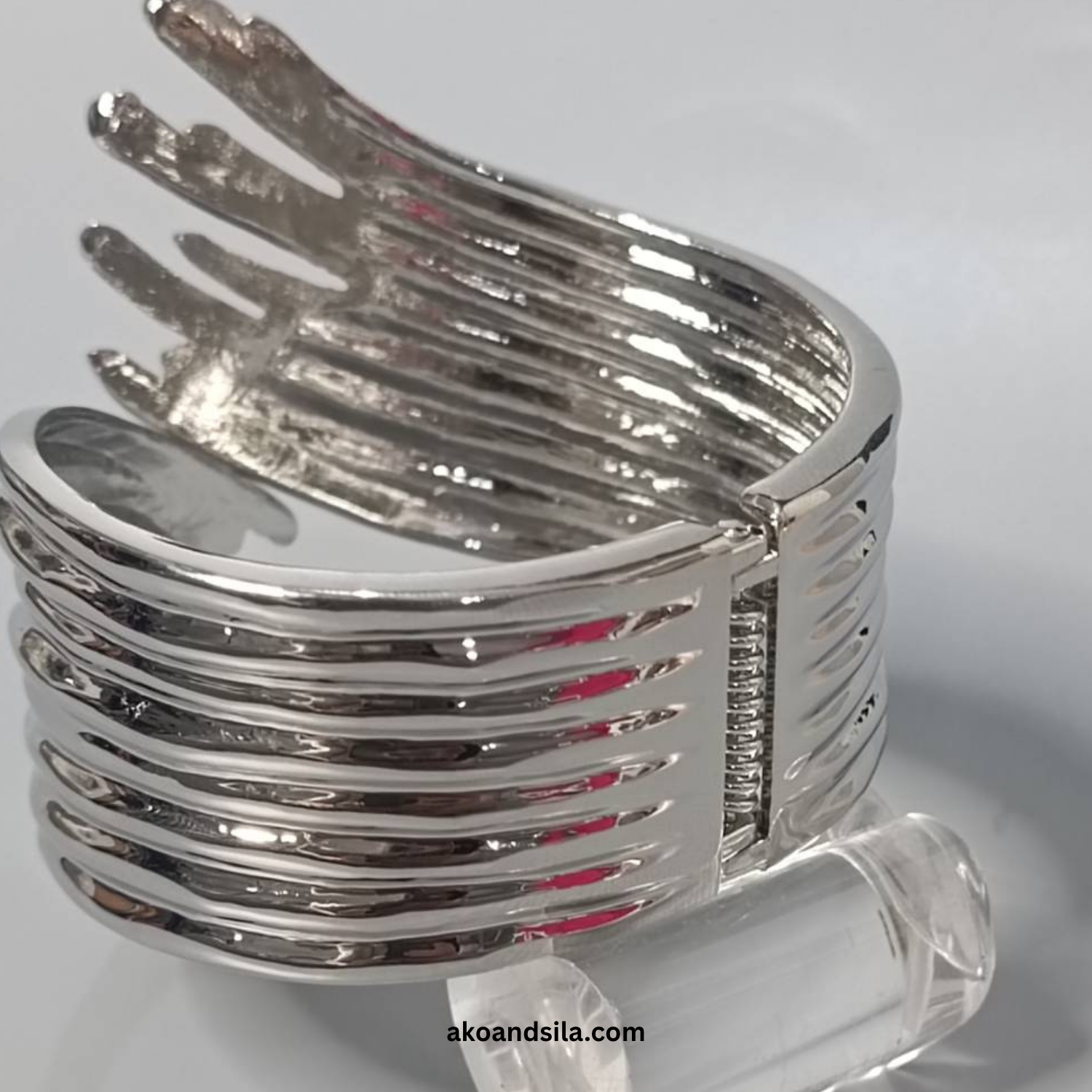 Silver Layered Spike Cuff Bracelet - Image 5