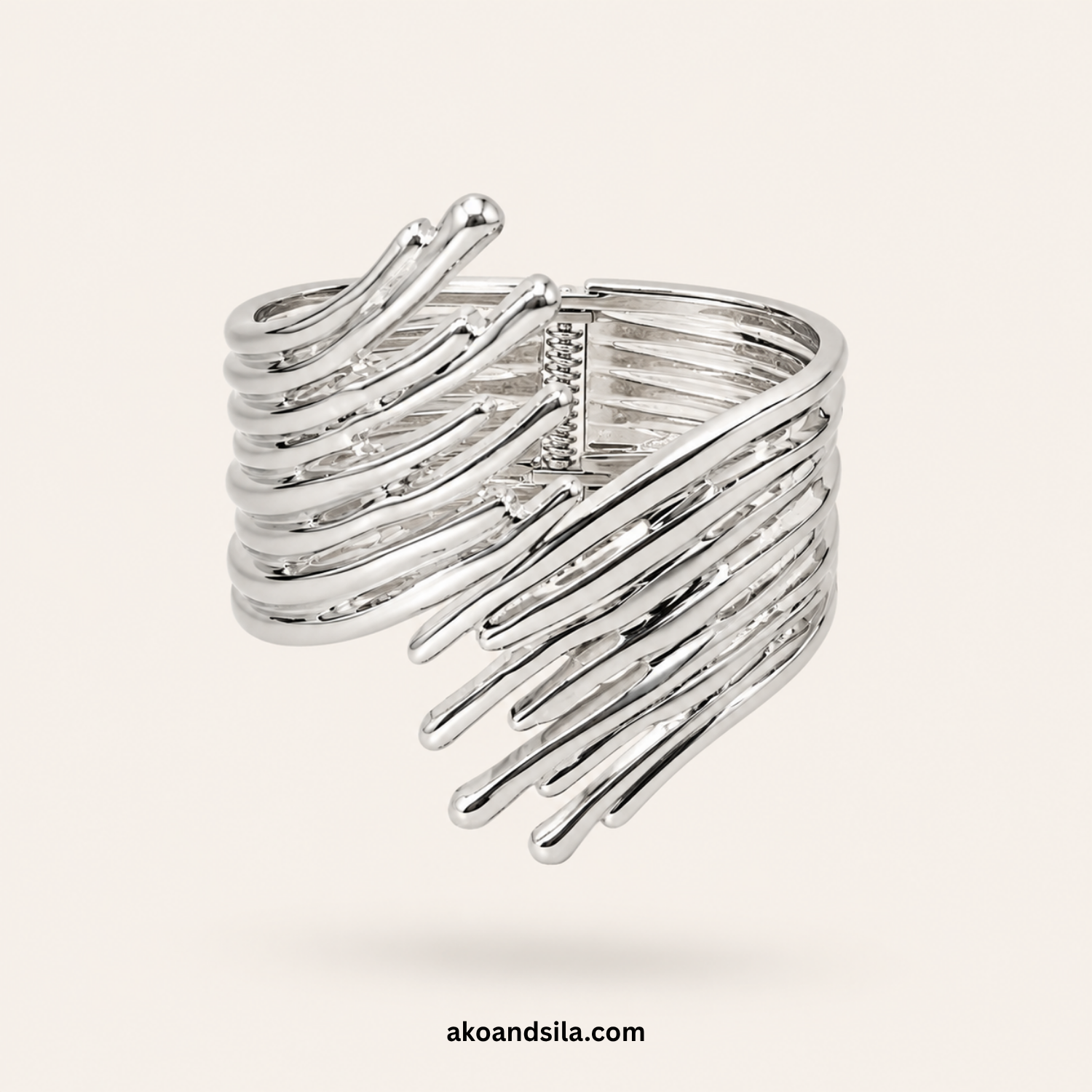 Silver Layered Spike Cuff Bracelet - Image 3