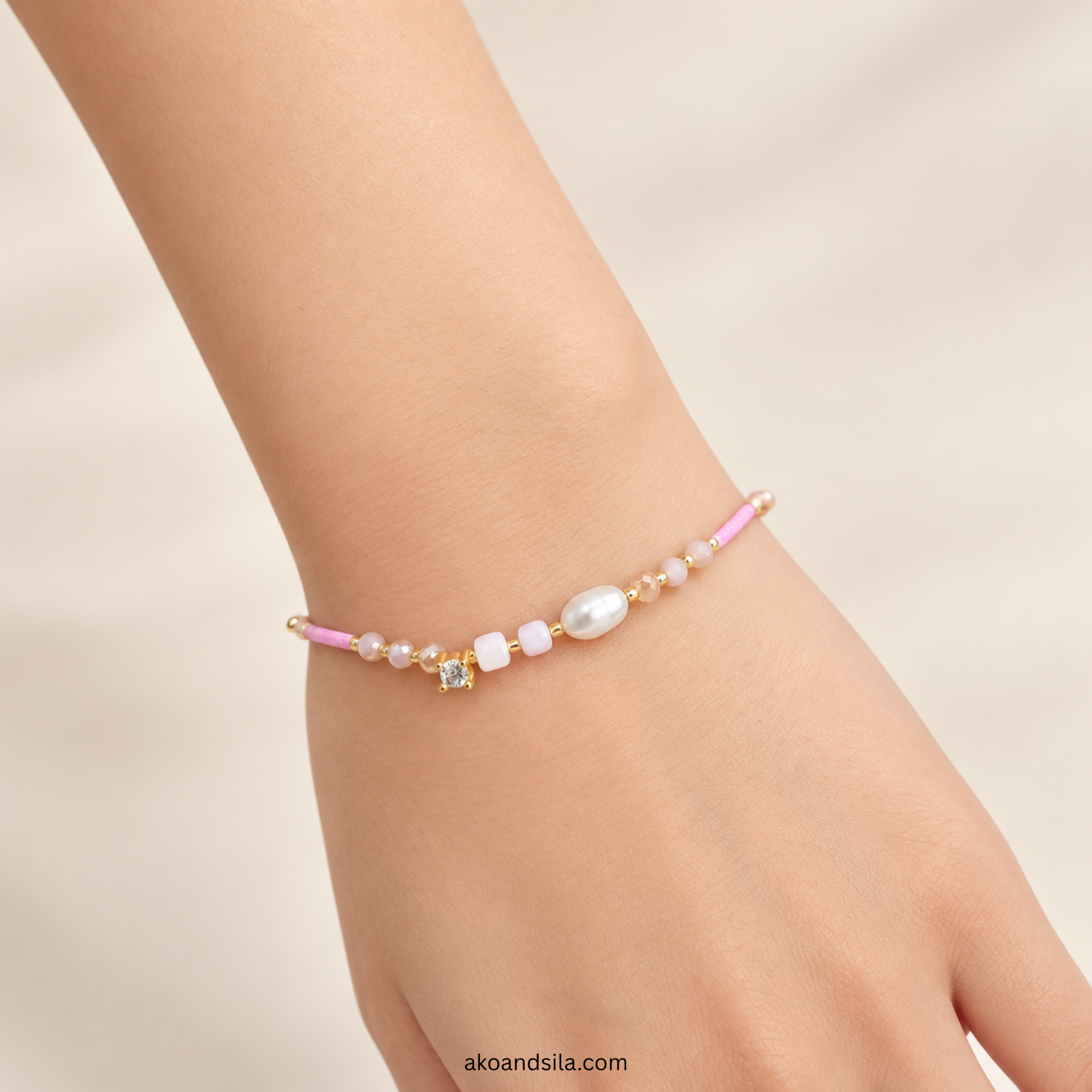 Pink Blue Luna Beaded Bracelet - Image 2