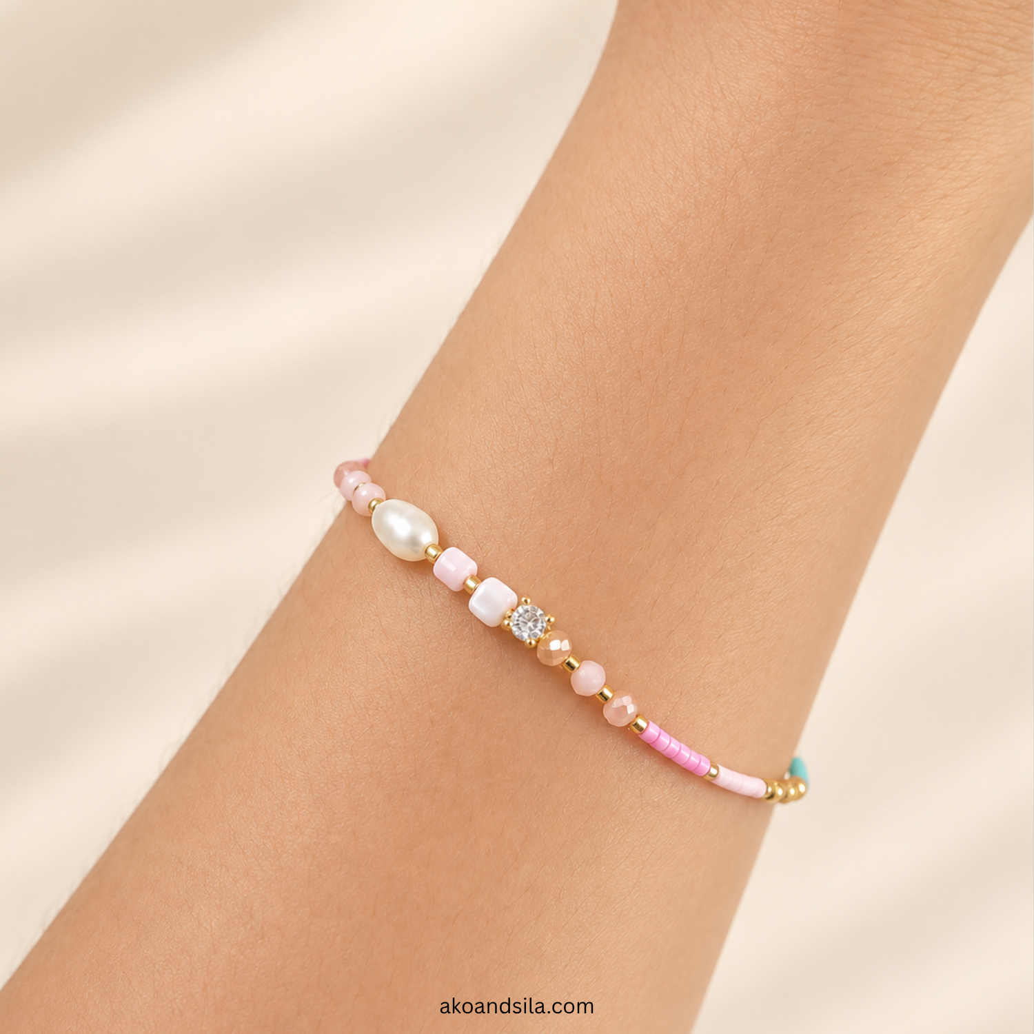 Pink Blue Luna Beaded Bracelet - Image 5