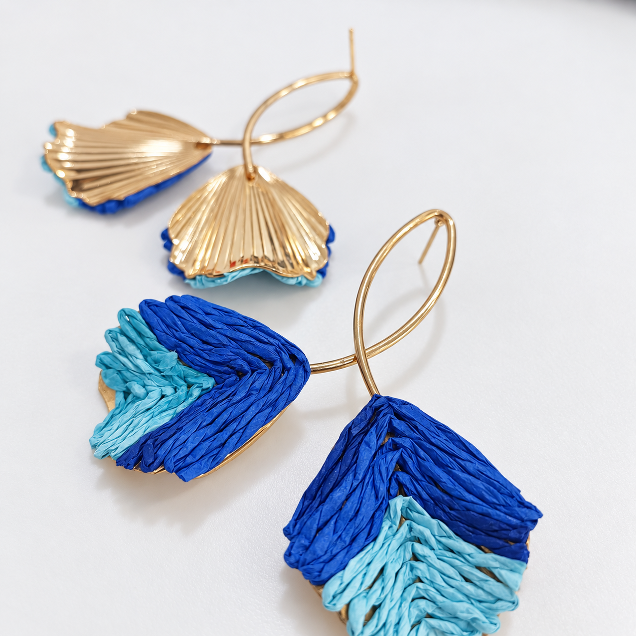Blue Woven Leaf Earrings - Image 5