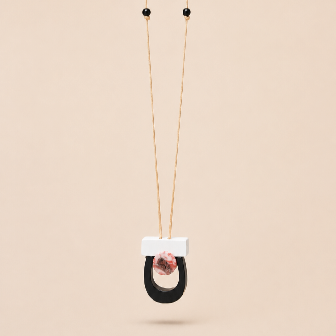 Black Teardrop Wood Necklace - Image 4