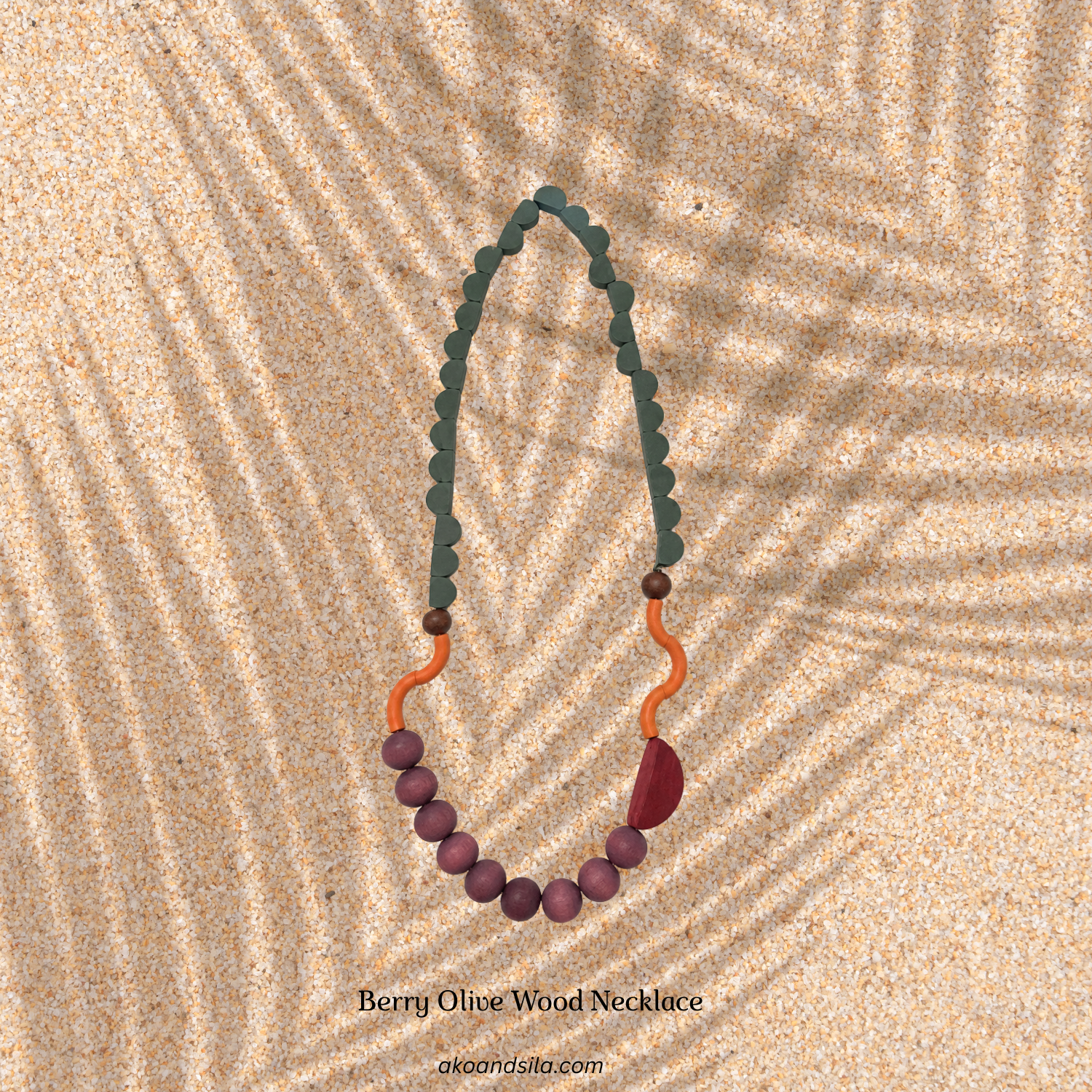 Berry Olive Wood Necklace - Image 3