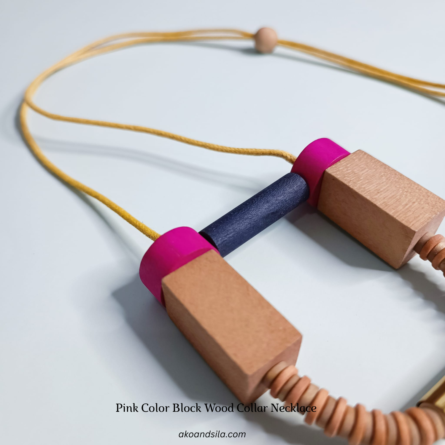 Pink Color Block Wood Collar Necklace - Image 3