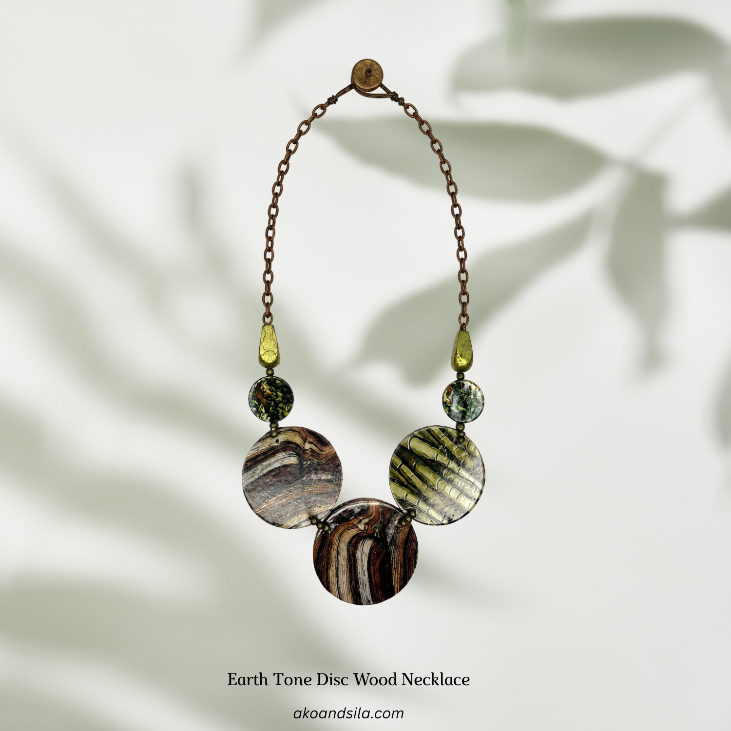 Earth Tone Disc Wood Necklace - Image 2