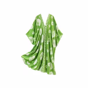Green White Shell Print Free Size Dress