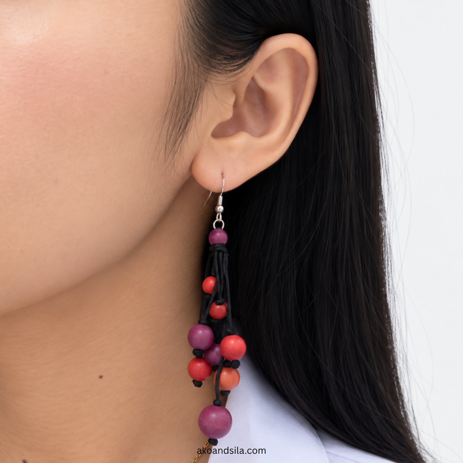 Red Bead Branch Earrings - Image 2