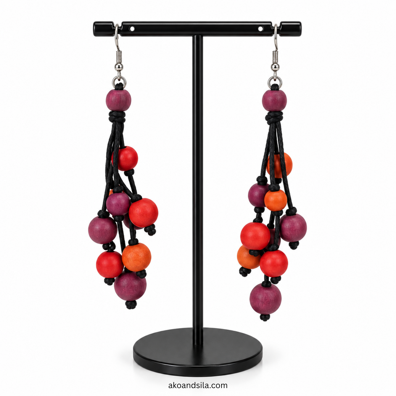 Red Bead Branch Earrings - Image 3